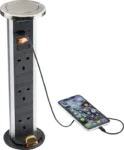 K/Bridge IP54 3G pop-up socket with dual USB charger A+C (FASTCHARGE) - Brushed chrome Cap