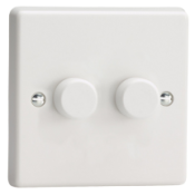 VARILIGHT 2-Gang 2-Way V-Com Push On/Off Rotary LED Dimmer 2 x 0-100W