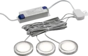 K/Bridge 230V IP20 2.5W LED Dimmable Under Cabinet Lights in Brushed Chrome - Pack of 3 - 3000K
