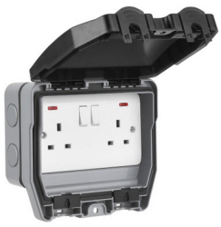 ELEX WEATHERGUARD IP66 2 GANG 13A DP SWITCHED SOCKET WITH POWER INDICATORS
