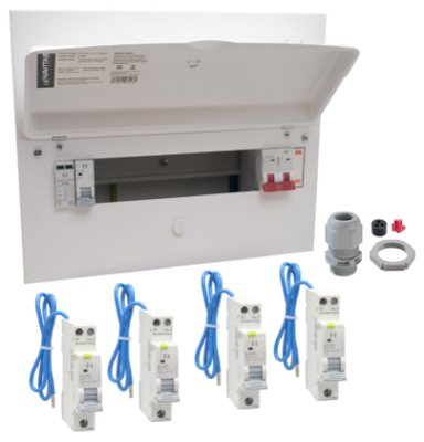 Navitas 10 Usable ways SPD Board c/w 10 Bi-Directional RCBO's & Wiska Tail Gland