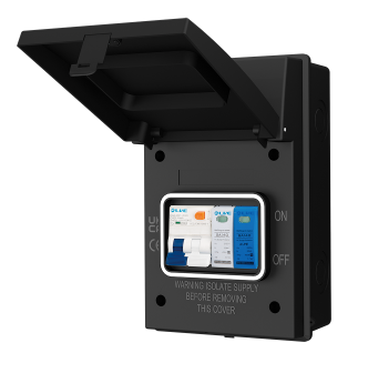 Liveelec IP65 4 way EV Black Metal Enclosure c/w Type A RCBO (RNA40C-030) and 20/40kA 1P+N SPD (SA140 1P+N)
