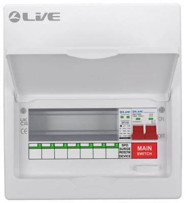 Liveelec Consumer Unit 10 Mod & SPD 20/40kA SPD & DP DPN Busbar (For RNC RCBO's) 7 Useable Ways