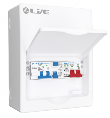 Liveelec Heat Pump Protection 8 Module Metal CU c/w 100A Main switch/40A TYPE F RCD/2P 40A 6KA MCB/PCUBLANK+ 20/40kA SPD