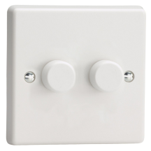 VARILIGHT 2-Gang 2-Way V-Com Push On/Off Rotary LED Dimmer 2 x 0-100W