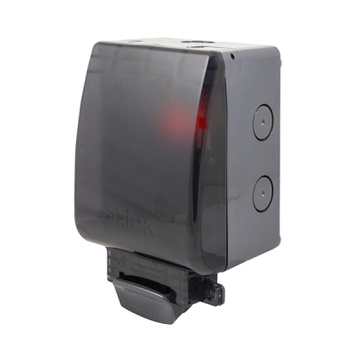 Click Aquip66 1 Gang 13A DP IP66 Switched Socket Unit With Neon (Semi-Transparent Lid)