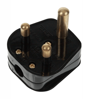Click Essentials 15A Round Pin Plug Black