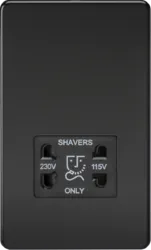 K/Bridge 115V/230V Dual Voltage Shaver Socket - Matt Black with Black Insert