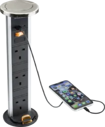 K/Bridge IP54 3G pop-up socket with dual USB charger A+C (FASTCHARGE) - Brushed chrome Cap