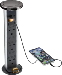 K/Bridge IP54 3G pop-up socket with dual USB charger A+C (FASTCHARGE) - Black nickel Cap
