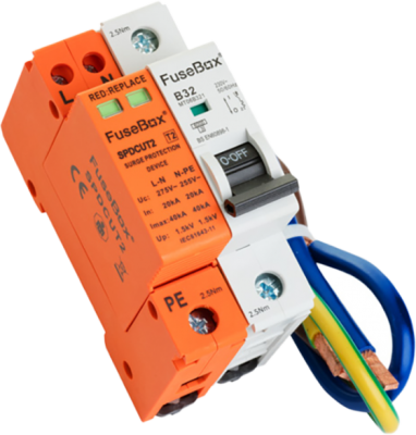 FuseBox T2 SPD DEVICE (18mm) WITH 32A MCB AND CABLES