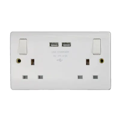 Thrion Socket 2G DP Switched USB 13A White