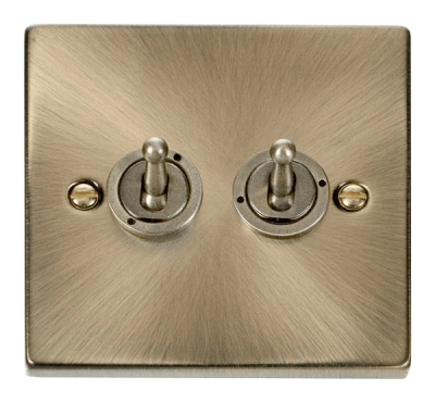 Click Deco 10AX 2 Gang 2 Way Toggle Plate Switch Antique Brass