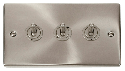 Click Deco Toggle Switch 3G 2W 10A Satin Chrome