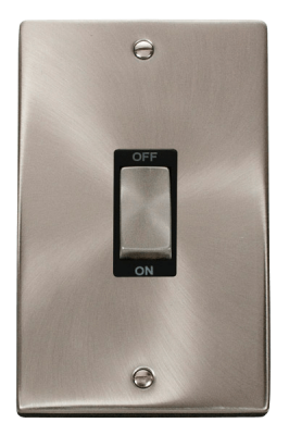 Click Deco 45A 2 Gang (Vertical) DP Plate Switch Satin Chrome/Black Insert
