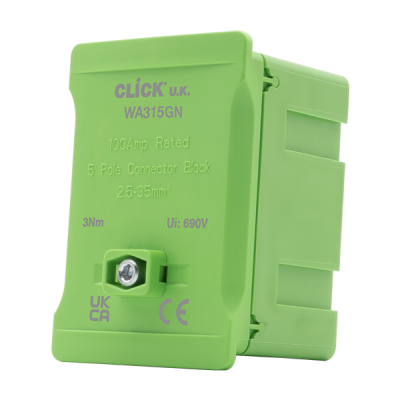 Click 100A 1 Pole 5 x 35mm² Connectable Link Box Green