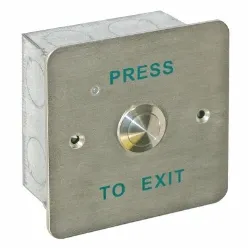 CQR AEB2 Flush Exit Button With 19mm Button NO/NC - Legend InchPress To ExitInch - Stainless Steel
