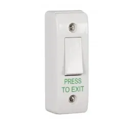 CQR AEB8 Narrow Surface Mounted Plastic Exit Switch - Legend InchPress To ExitInch - White